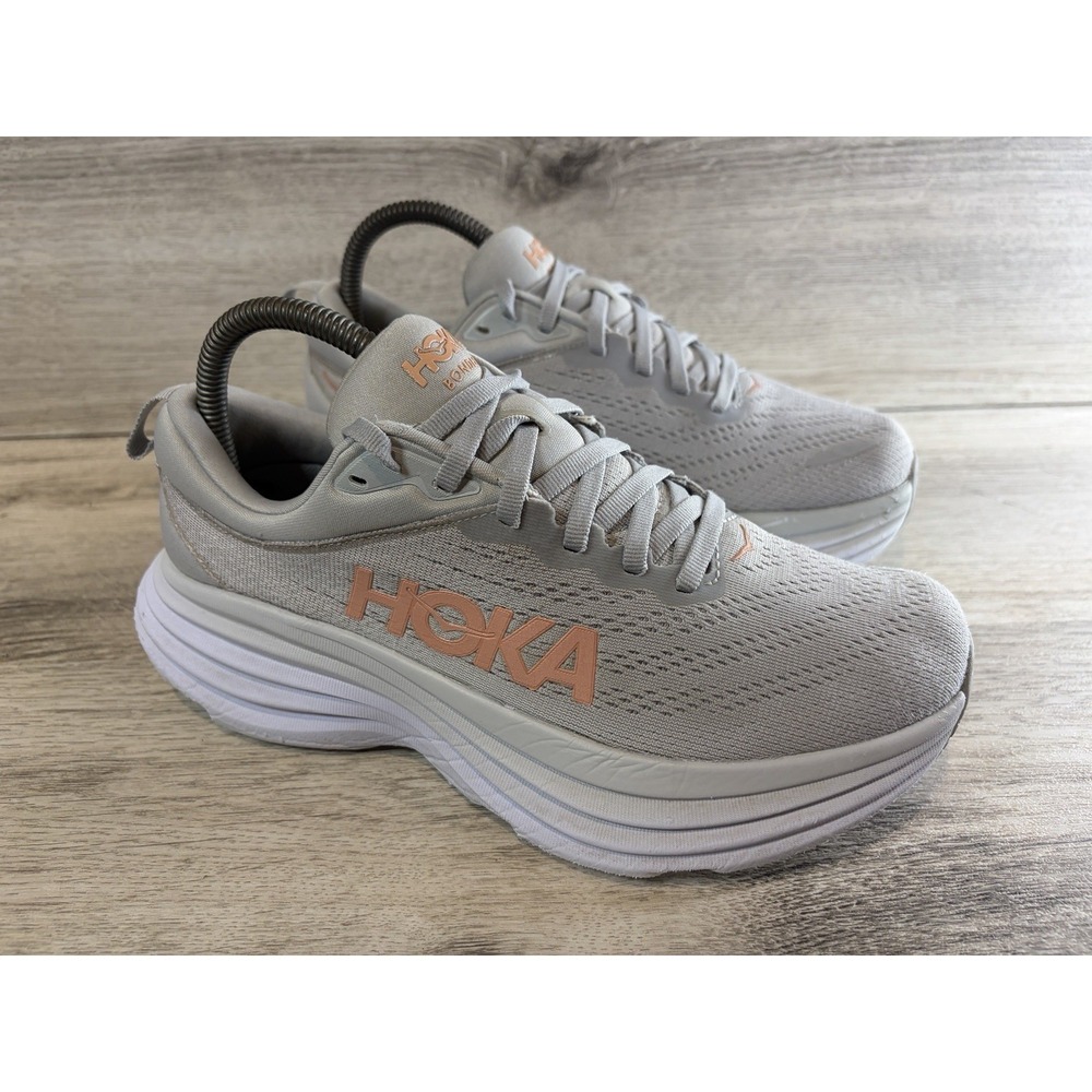 Hoka One One Bondi 8 Shoes Womens Size 7B Gray Running Athletic Sneakers